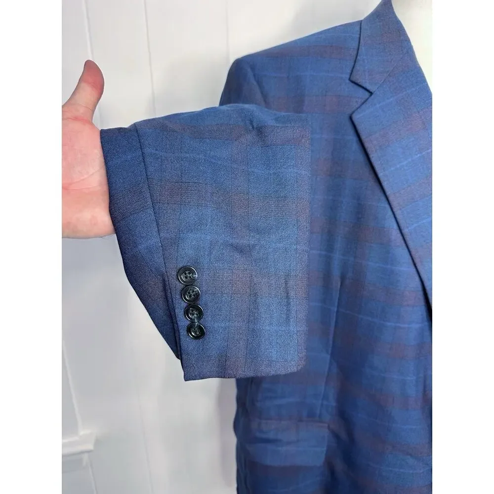 Tom James Bespoke Holland & Sherry Navy Plaid Sport Coat Blazer 50L* Savile Row